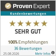 ProvenExpert Bewertungssiegel – Sehr gut, 100 Prozent Empfehlungen